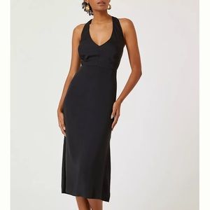 Black deep V dress from Anthropologie